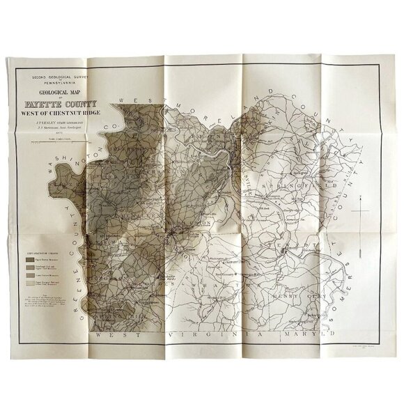 Map Coal Outcrops 1877 Geological Fayette County Pennsylvania Victorian DWZ1 - Picture 2 of 3